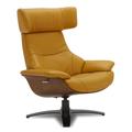 Fauteuil relax en cuir jaune et chêne naturel