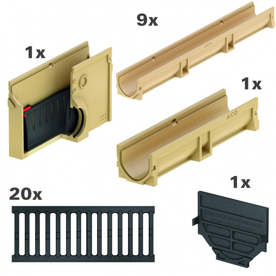 ACO Komplett Set Euroline 2.0, 10 m, B 125 (12,5 to),mit Gussrost,Sinkkasten Image