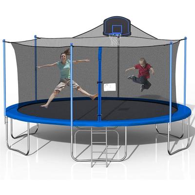 16Ft Trampoline with Enclosure Net Basketball Hoop - High Weight Capacity Big Outdoor Trampoline for Kids and Adults