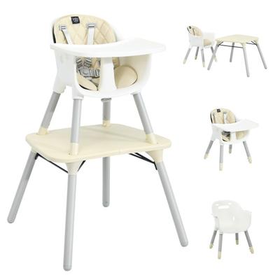 Costway 4-in-1 Baby Convertible Toddler Table Chair Set with PU Cushion-Beige