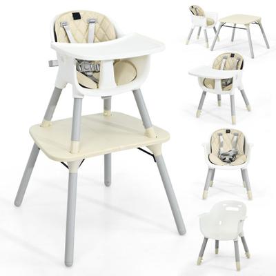 Costway 4-in-1 Baby Convertible Toddler Table Chair Set with PU Cushion-Beige