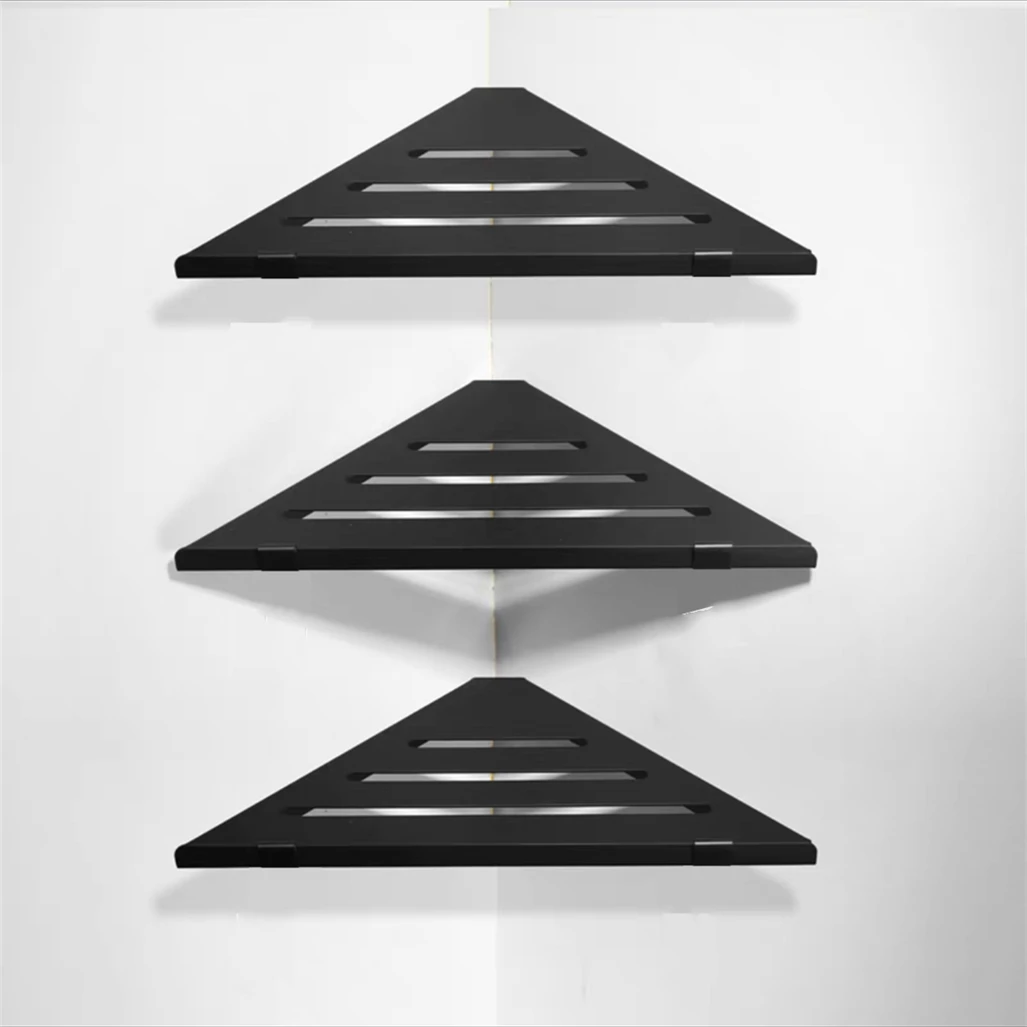 Étagère de rangement de salle de bain en aluminium noir, support d'angle triangulaire à 1 à 3 couches, rangement universel pour ongles/colles pour les produits de salle de bains