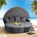 Nuon 4-piece Outdoor Black Wicker Patio Round Daybed Sectional Sofa Set with Retractable Canopy by Havenside Home