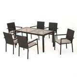 San Pico Outdoor 7-piece Rectangular Wicker Tempered Glass Dining Set with Cushions by Christopher Knight Home