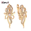 Kinel-Boucles d'oreilles fleur en cristal pour femme incrustation de micro-cire or rose bijoux de