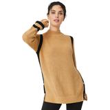 Plus Size Women's Side Stripe Mockneck Sweater by ellos in Soft Camel (Size 26/28)