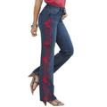 Plus Size Women's Whitney Jean with Invisible Stretch® by Denim 24/7 in Vivid Red Swirl Embroidery (Size 28 W) Embroidered Bootcut Jeans
