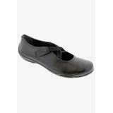 Women's Cozy Cross-Strap Flat by Ros Hommerson in Black Leather (Size 8 1/2 M)
