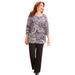 Plus Size Women's Suprema® 3/4 Sleeve V-Neck Tee by Catherines in Black Paisley (Size 6X)