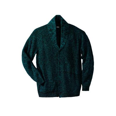 Men's Big & Tall Shaker Knit Shawl-Collar Cardigan Sweater by KingSize in Midnight Teal Marl (Size 8XL)