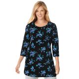 Plus Size Women's Perfect Printed Three-Quarter-Sleeve Scoopneck Tunic by Woman Within in Blue Rose Ditsy Bouquet (Size 2X)