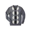 Men's Big & Tall V-Neck Argyle Sweater by KingSize in Steel Argyle (Size 6XL)