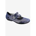 Wide Width Women's Chelsea Mary Jane Flat by Ros Hommerson in Blue Iridescent Leather (Size 10 W)