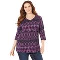 Plus Size Women's Suprema® 3/4 Sleeve V-Neck Tee by Catherines in Purple Tribal (Size 3XWP)