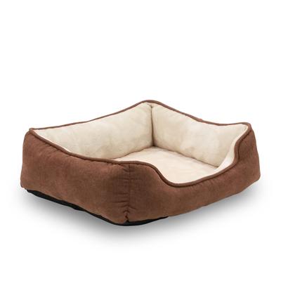 Orthopedic rectangle bolster Pet Bed,Dog Bed, super soft plush, Medium 25x21 inches BROWN by Happy Care Textiles in Brown