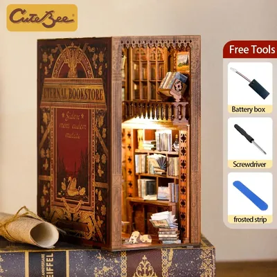 Cutebee – livre Miniature en bois pour maison de poupée Kit de construction avec insertion de