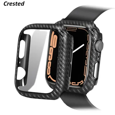 Couvercle pour boîtier de montre Apple Watch protecteur de pare-chocs en fibre de carbone 44mm
