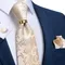 Cravates florales Beige pour hommes, mouchoir, boutons de manchette, cravates de fête de mariage pour hommes, anneau Dragon en acier inoxydable, accessoires pour hommes, cadeau