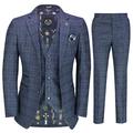 Mens Tweed Check Navy Grey 3 Piece Suit Vintage 1920s Smart Retro Tailored Fit[SUIT-ABEL-NAVY-50]