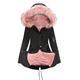 Women's Winter Jacket, Thick Parka Jacket, Plain Simplicity Winter Warm Long Jacket, Women's Winter Coat, Quilted Coat with Removable Faux Fur Hood, Black + Pink, XXXL