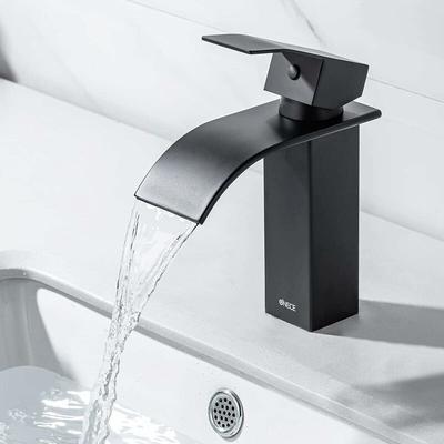 Waschtischarmatur Schwarz Matt, Wasserhahn Waschbecken Mischbatterie aus Edestahl, Wasserfall