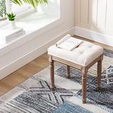 Kelly Clarkson Home Karen Solid Wood Vanity Stool Wood/Upholstered/Cotton in Gray/Brown | 18.9 H x 15.7 W x 11.8 D in | Wayfair