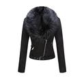 Giolshon Women Faux Suede Leather Winter Clothes Trendy Moto Biker Short Jacket with Removable Fur Collar 8830 Black XL