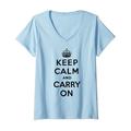 Damen Keep Calm and Carry On poster vintage T-Shirt mit V-Ausschnitt