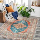 Baganga 7'10" x 10'2" Traditional Updated Traditional Farmhouse Beige/Blue/Burnt Orange/Charcoal/Light Gray/Peach Washable Area Rug - Hauteloom