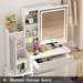 Makeup Vanity Set with Sliding Lighted Mirror & Stool - Hidden Shelves - 33"L x 15.7"W x 52.4"H