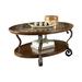 Wooden Oval Cocktail Table with Glass Top and Open Bottom Shelf, Brown - 19.75 H x 47.38 W x 33.63 L