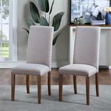 Arlmont & Co. Jahsiah Dining Chairs Set Of 2 Fabric Dining Chairs w/ Copper Nails & Solid Wood Legs Wood/Upholstered in Brown | Wayfair