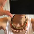 Anthropologie Jewelry | Anthropologie Leather Wrapped Choker With Beads And Poms | Color: Gold/Orange | Size: 17”