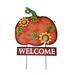 The Holiday Aisle® 28" Metal Welcome Pumpkin Stake w/ Metal Sunflowers, Leaves & Tendrils Attached Metal | 28 H x 16 W x 0.5 D in | Wayfair