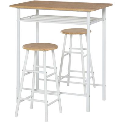 Homcom - Bartisch Set Bartisch mit 2 Barhockern Essgruppe Küchentisch mit Lagerregal Esstisch für Image