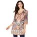 Plus Size Women's V-Neck Printed Tunic by Roaman's in Natural Animal Medallion (Size 18/20)