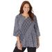 Plus Size Women's Affinity Chain Pleated Blouse by Catherines in Black White Tile Print (Size 5X)