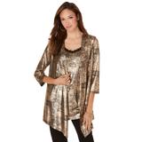 Plus Size Women's Metallic Cardigan and Tank Set by Roaman's in Gold Metallic (Size 12)