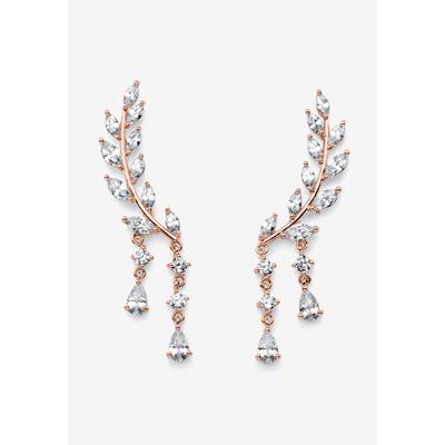 Women's Rose Gold Plated Laurel Leaf Climber Drop Earrings (43x8mm) Marquise Cut Crystal by PalmBeach Jewelry in Rose Gold