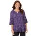 Plus Size Women's Affinity Chain Pleated Blouse by Catherines in Purple Paisley (Size 0X)