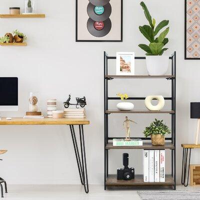 17 Stories 4 Tiers Folding Bookshelf, White Industrial Bookcase