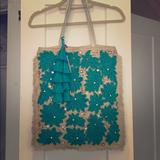 Anthropologie Bags | Anthropologie Flower Embellished Tote Bag | Color: Blue/Green | Size: No Size