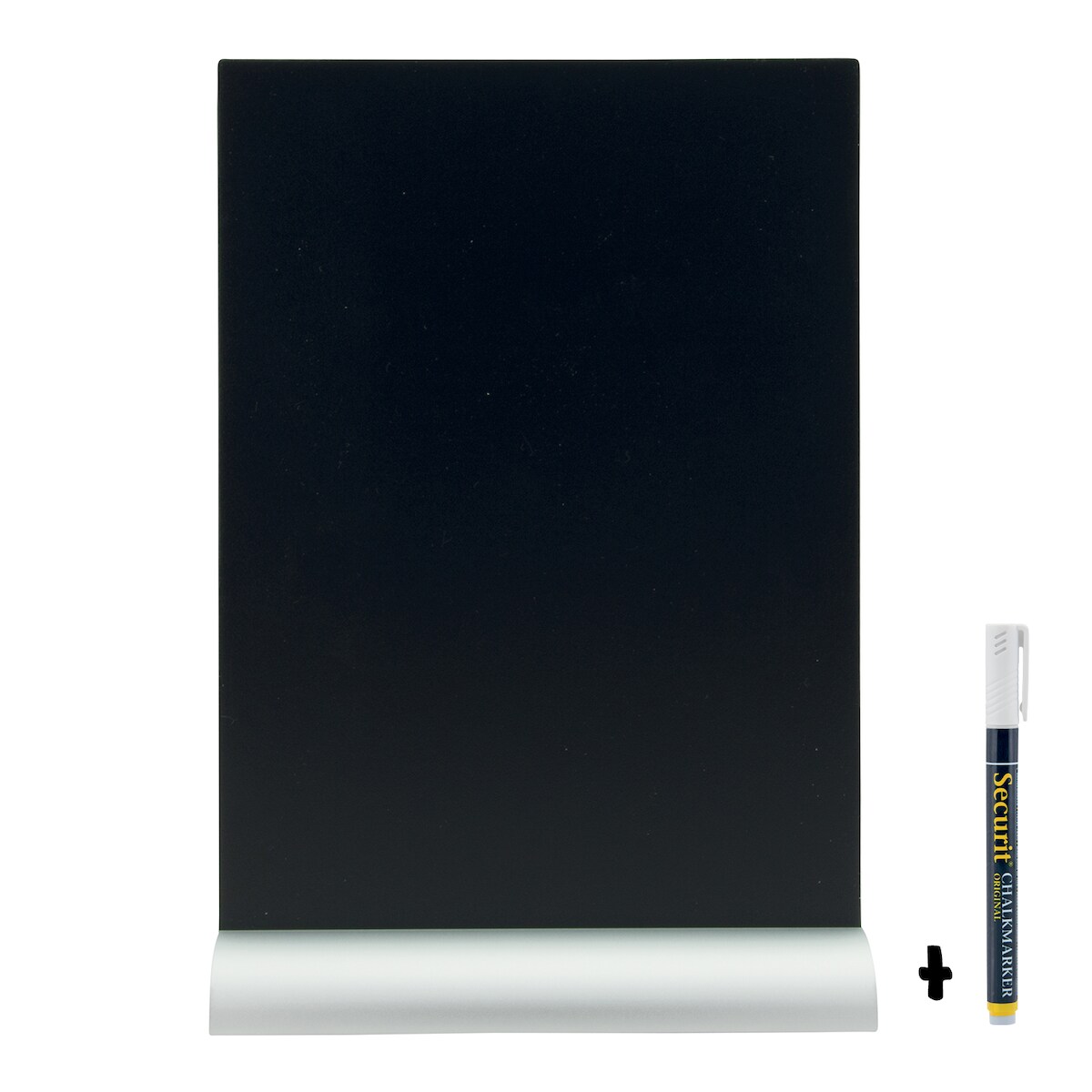 Securit® Tischtafel Schiefer - Silhouette Blatt A4 - Aluminiumfuß - Kreidestift inklusive Image