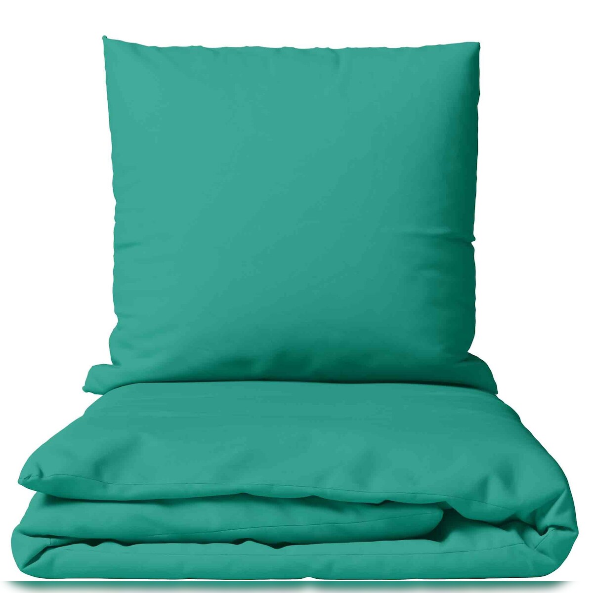 Leonado Vicenti Bettwäsche Baumwolle 200x220 + 2x 80x80 cm Einfarbig Uni Petrol mit Reißverschluss Image