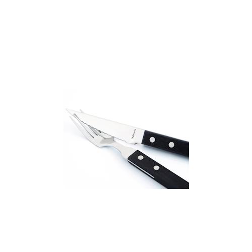 12 Stück Amefa Steakgabeln, mit schwarzem Kunststoffgriff, 20(L)cm, Edelstahl 18/10