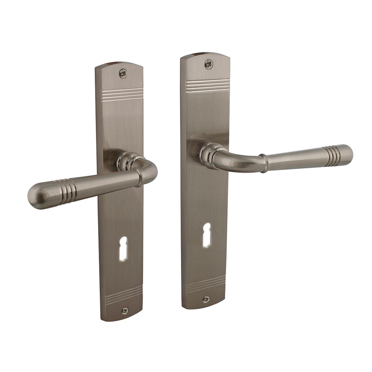 MS Beschläge Schildgarnitur matt vernickelt Türdrücker Langschild Türgriff Zamak Buntbart 8-72mm Image