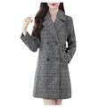IQYU Women's medium length plus velvet wool coat thick fur wool coat women's oversized lapel cashmere wool blend belt trench coat, gray, XL