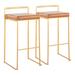Fuji Contemporary Barstool in Gold with Camel Faux Leather by LumiSource - Set of 2 - Lumisource B30-FUJI AUCAM2