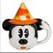 Disney Dining | Disney Minnie Mouse Halloween Ceramic Mug With Witches Hat Lid | Color: Orange/White | Size: 7'' H X 7 3/4'' W (At Handle) X 5 1/2'' D