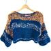 Anthropologie Sweaters | Anthropologie Chunky Hand Knit Cropped Sweater | Color: Blue/Orange | Size: M